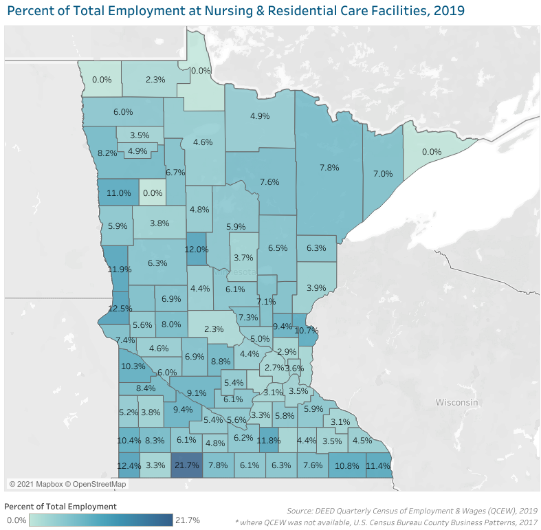 Percent of Total Employment at Nursing & Residential Care Facilities, 2019