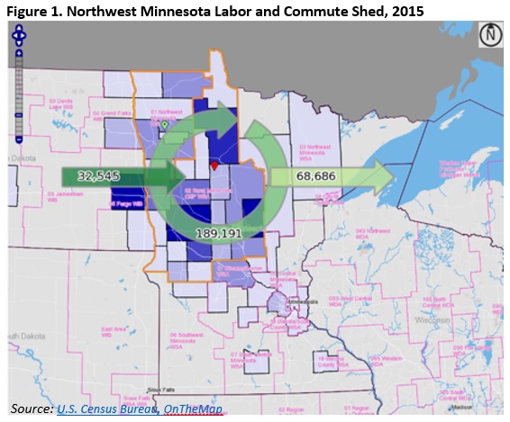 Figure 1. Northwest Minnesota Labor and Communte Shed, 2015