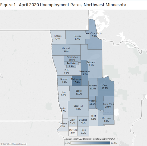 April 2020 Unemployment Rates, Northwest Minnesota