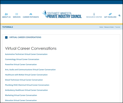 Southwest Minnesota Private Industry Council screen shot of web page