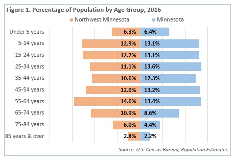 Chart of Percentage of Population by Age Group 2016