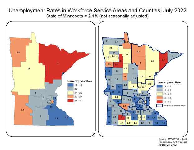 Unemployment Rates in Workforce Service Areas and Counties