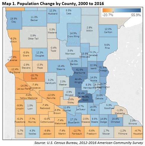 Population Change by County, 2000 to 2016