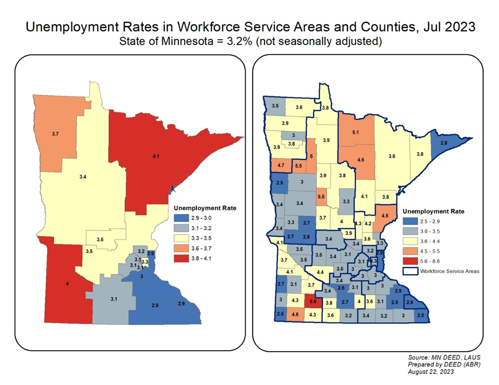 Unemployment Rates in Workforce Service Areas and Counties