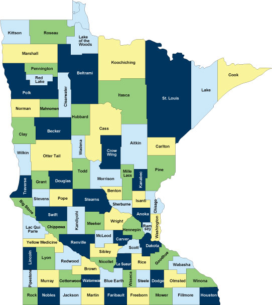 Map of Minnesota showing all counties