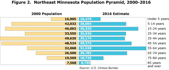 Figure 2. Northeast Minnesota Population Pyramid, 2000-2016