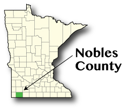 Minnesota map highlighting Nobles County