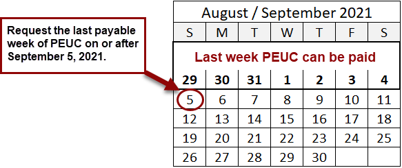 Request the last payable week of PEUC on or after September 5, 2021