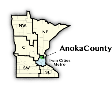 Minnesota map showing Anoka County