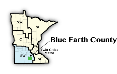 Minnesota map showing Blue Earth county