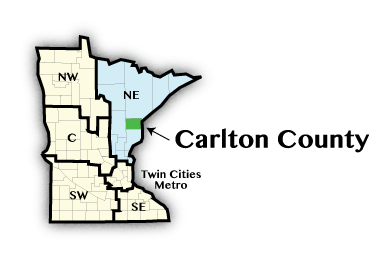 Map showing Carlton county in Minnesota