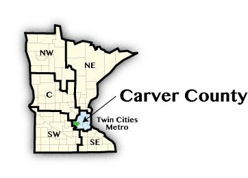 Map showing Carver county in Minnesota