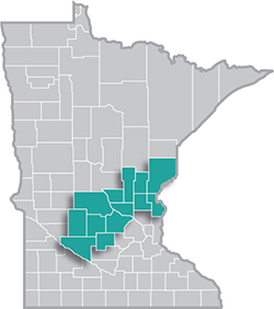 Map of MN with central region highlighted