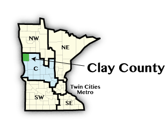 map showing Clay County in Central Minnesota