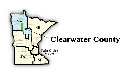 map showing Clearwater County in Northwest Minnesota