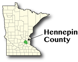 Minnesota map showing Hennepin county