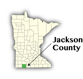 Map showing Jackson County in Minnesota
