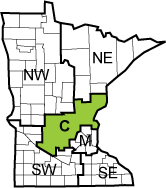 Map of Minnesota, showing Central region