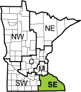 Minnesota map showing Southeast region