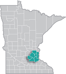 Map of MN with Twin Cities metro highlighted