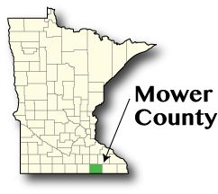 Map of Minnesota showing Mower County