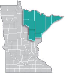 Map of MN with northeast corner highlighted