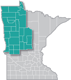 Map of MN with Northwest corner highlighted