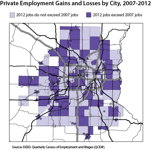 Map-Private Employment Gains and Losses by City