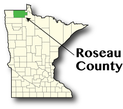 Minnesota map showing Roseau county