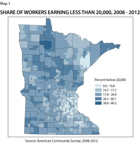 Map 1: Share of Workers Earning Less than 20,000