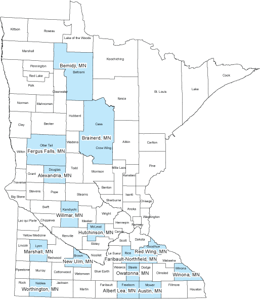Map of Minnesota's Micropolitan Statistical Areas