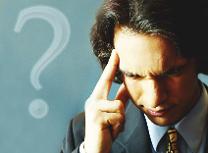 Man thinking with question mark next to his head