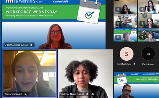 A screenshot of the Workforce Wednesday virtual meeting 